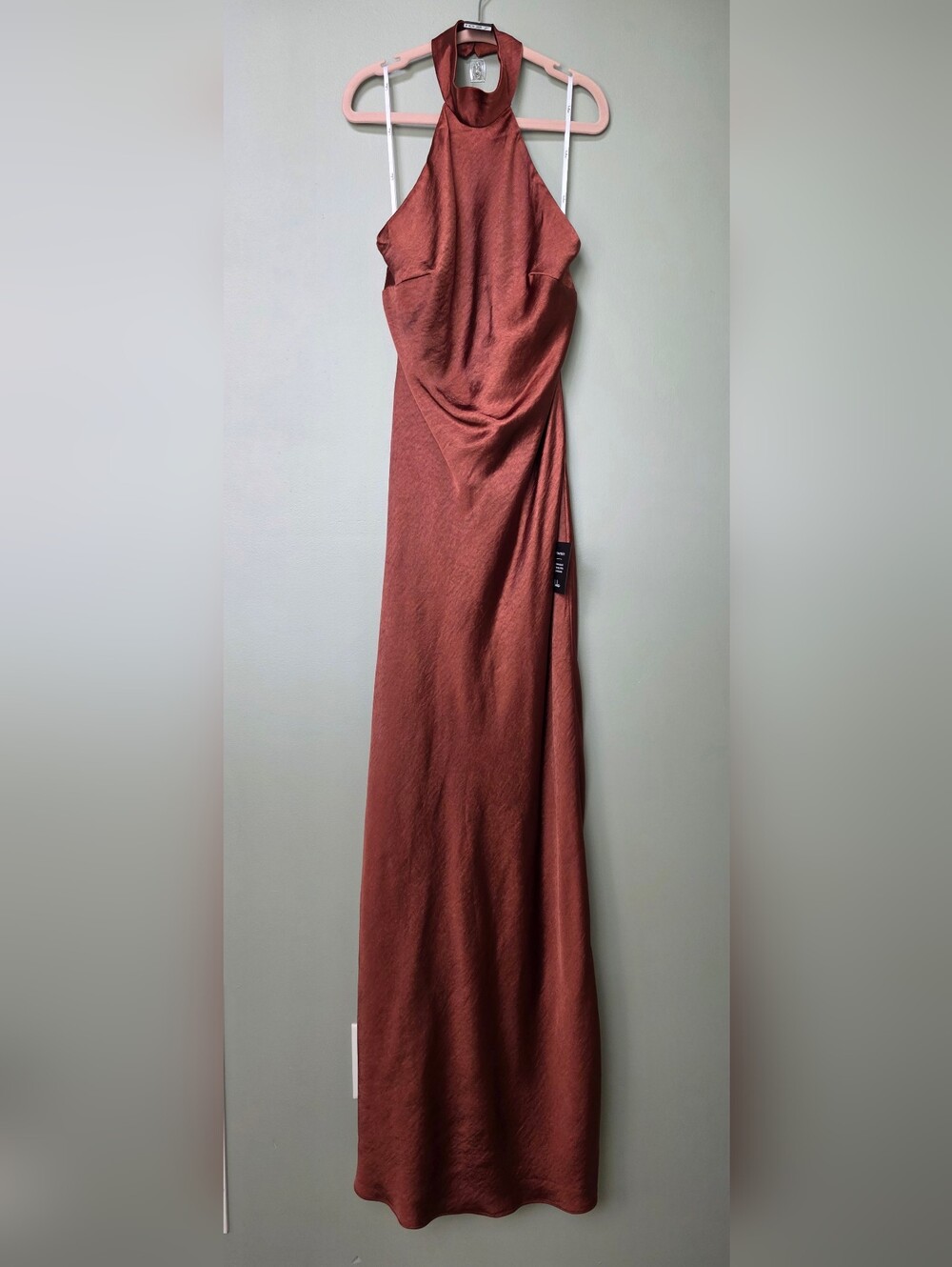 Lulus Love in Your Life Rust Brown Backless Satin Halter Maxi Dress- XL -NWT - Picture 7 of 12